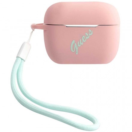 Чехол для наушников Guess Silicone Case Script logo with cord розовый